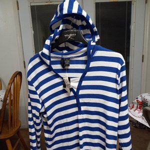 JasonMaxwell Hooded Royal Blue and White Striped Shirt XL Vacation or Beach Wear